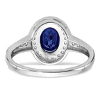 14k White Gold Oval Created Sapphire and Diamond Halo Ring