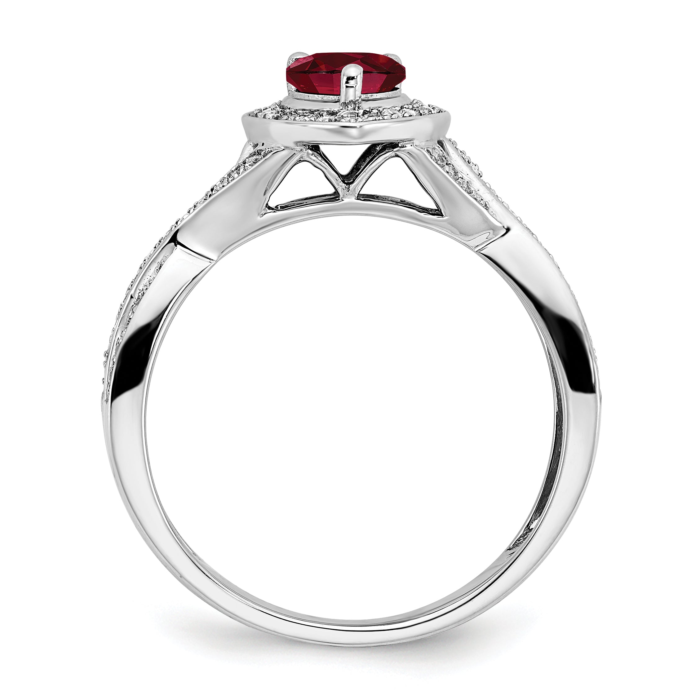 14k White Gold Pear Created Ruby and Diamond Halo Ring Secondary image