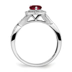 14k White Gold Pear Created Ruby and Diamond Halo Ring