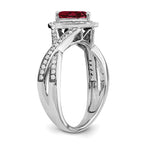 14k White Gold Pear Created Ruby and Diamond Halo Ring