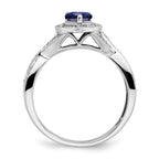 14k White Gold Pear Created Sapphire and Diamond Halo Ring