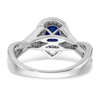 14k White Gold Pear Created Sapphire and Diamond Halo Ring