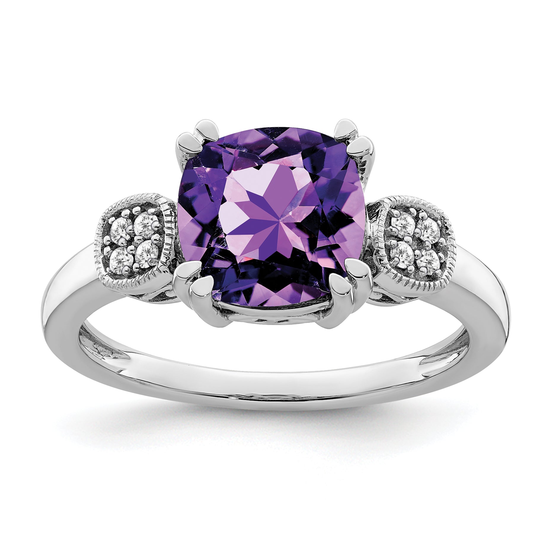 14k White Gold Amethyst and Diamond Ring Main image