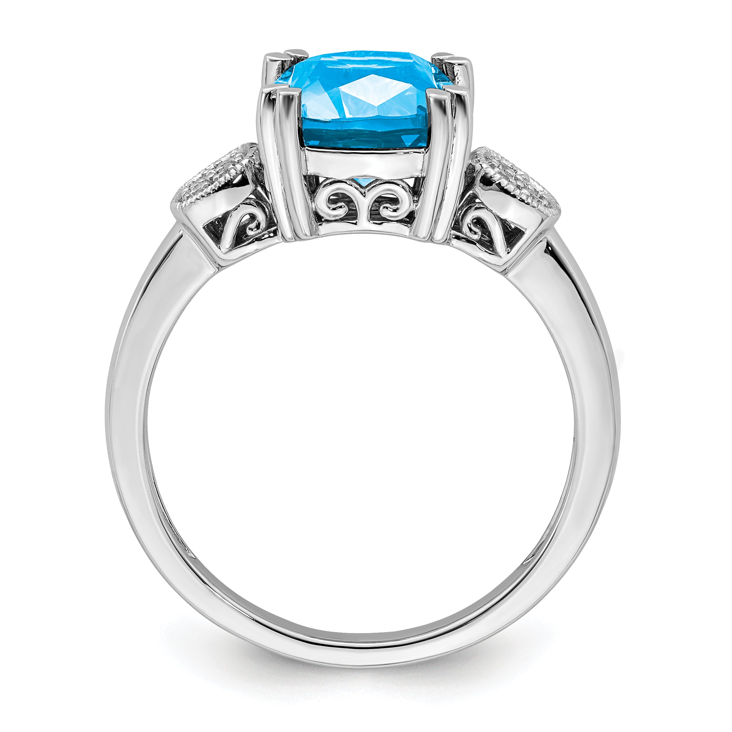 14k White Gold Blue Topaz and Diamond Ring
