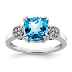 14k White Gold Blue Topaz and Diamond Ring