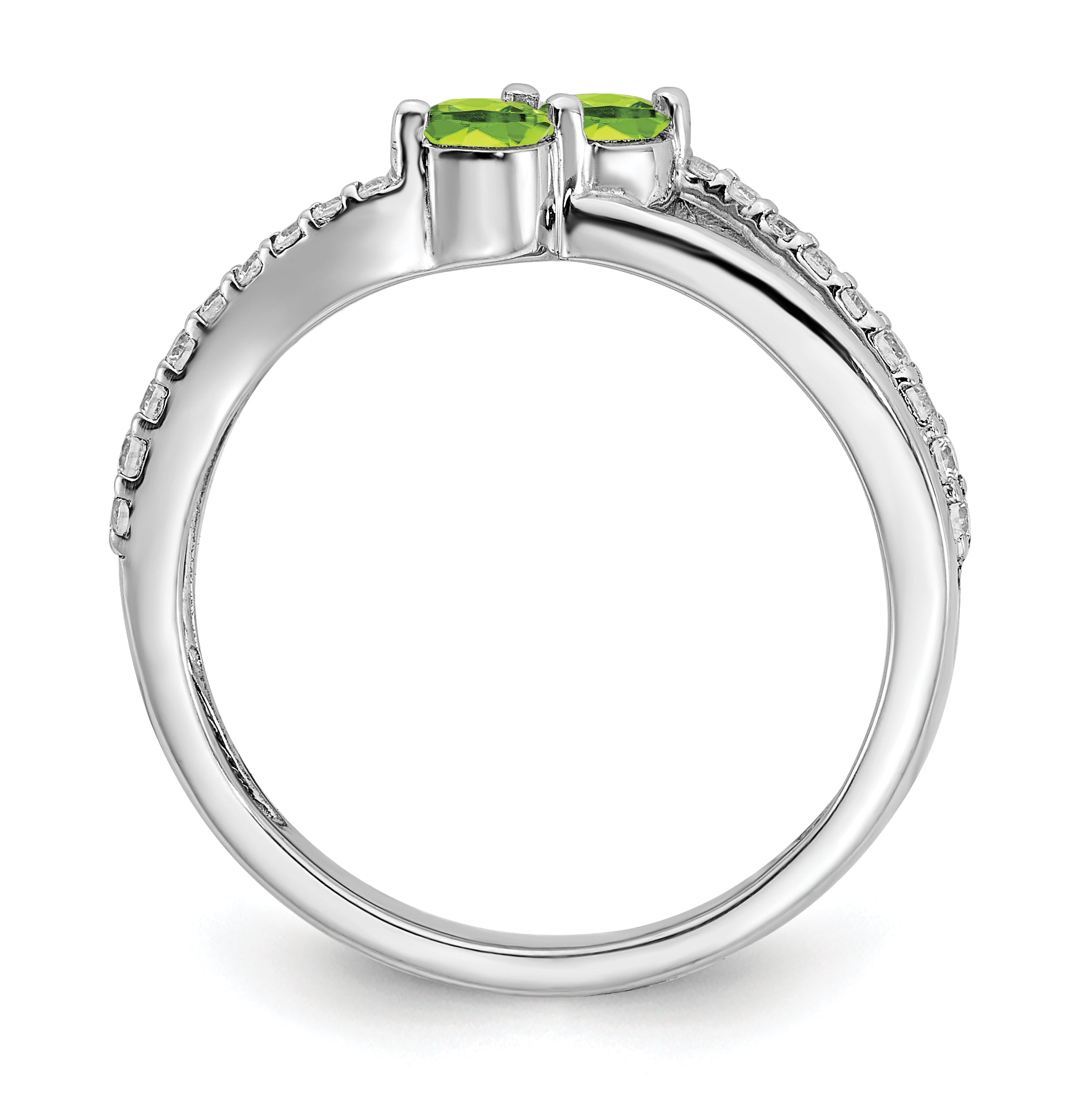 14k White Gold Peridot and Diamond 2-stone Ring