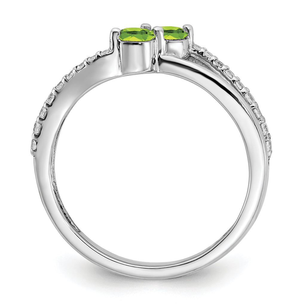14k White Gold Peridot and Diamond 2-stone Ring