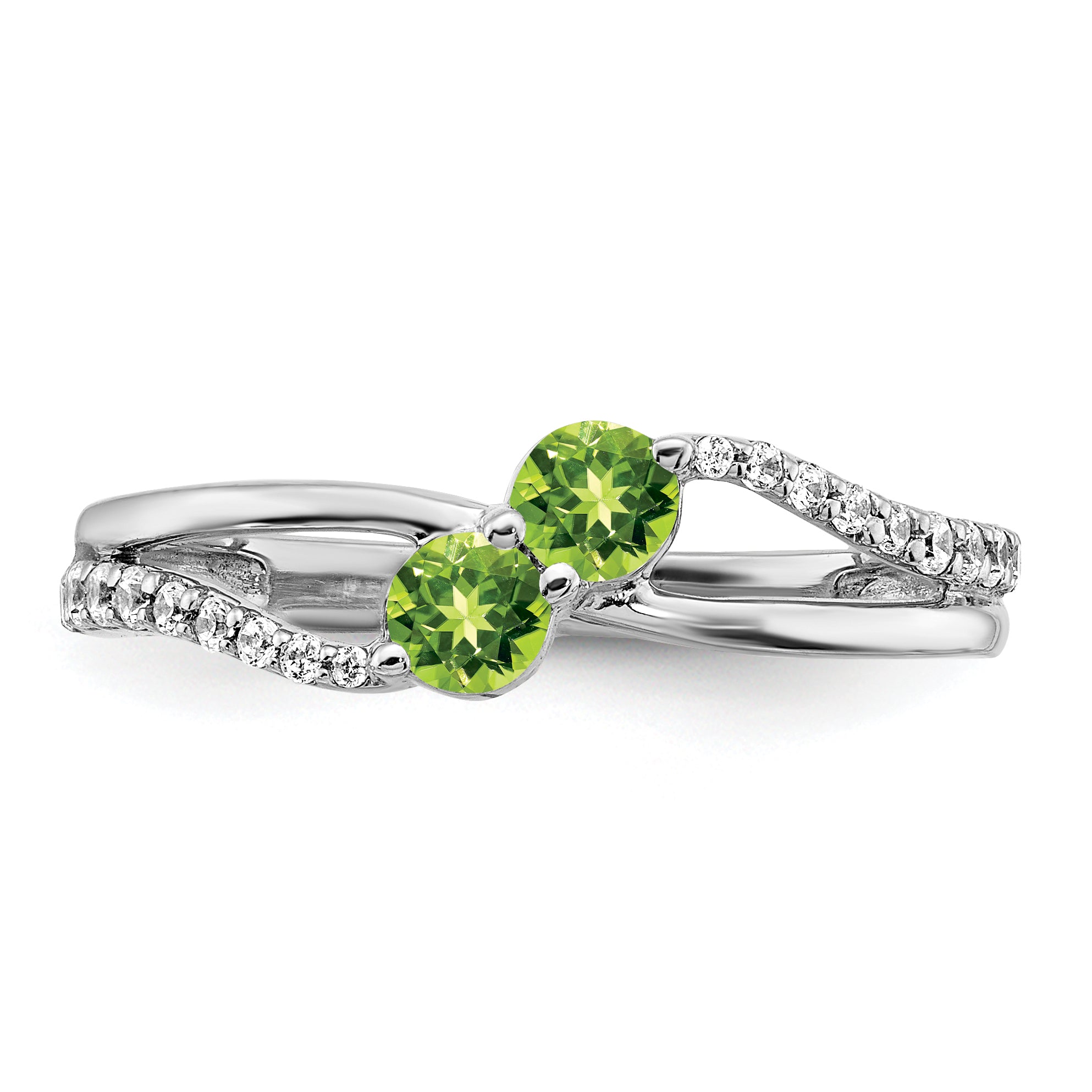 14k White Gold Peridot and Diamond 2-stone Ring