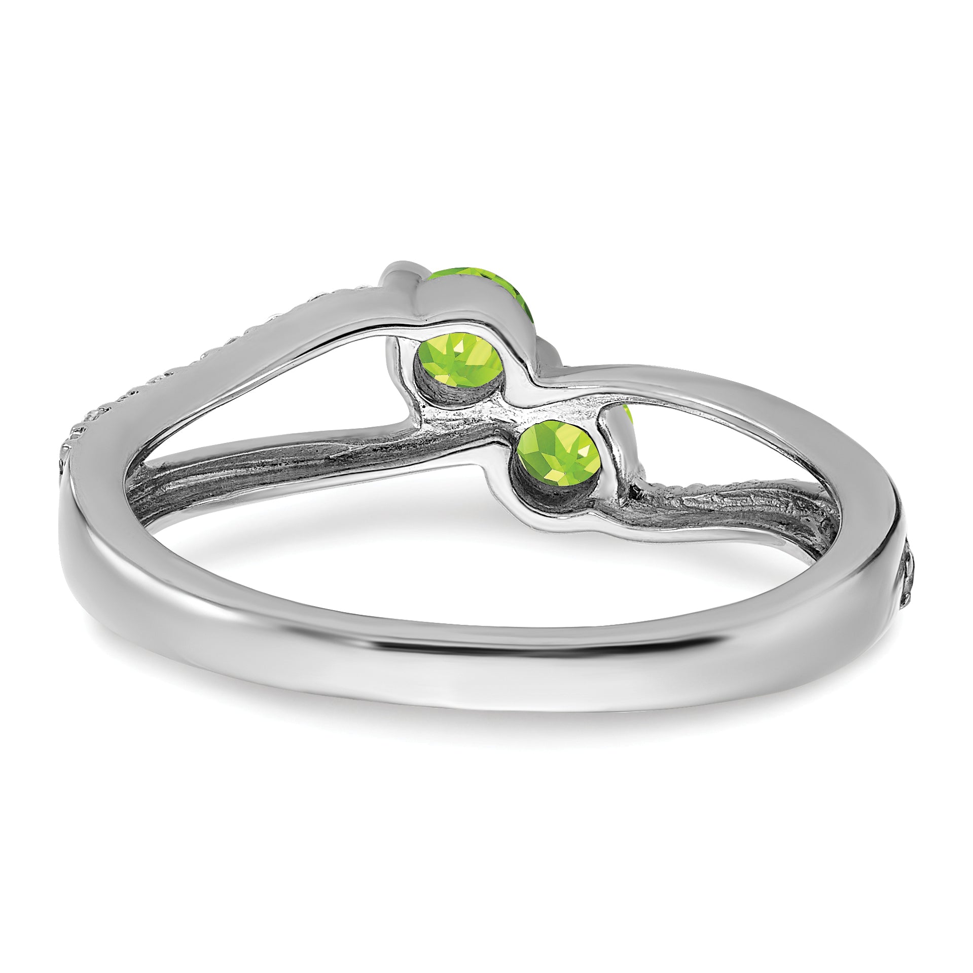 14k White Gold Peridot and Diamond 2-stone Ring