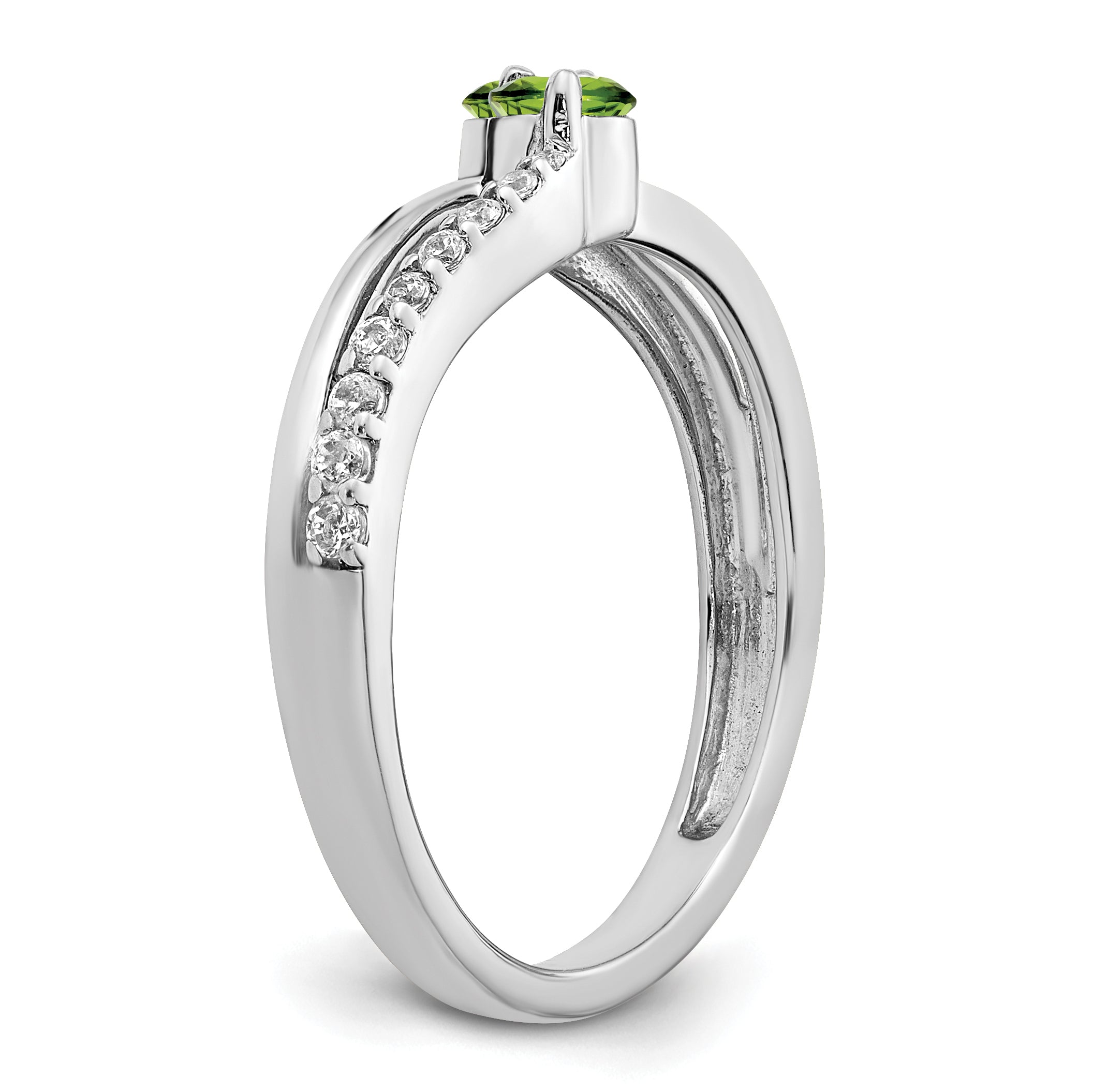 14k White Gold Peridot and Diamond 2-stone Ring