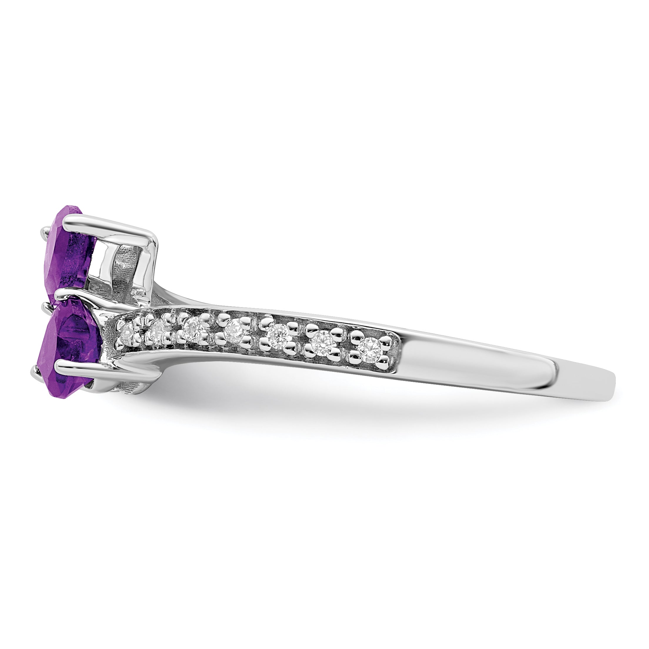 14k White Gold Amethyst and Diamond 2-stone Heart Ring