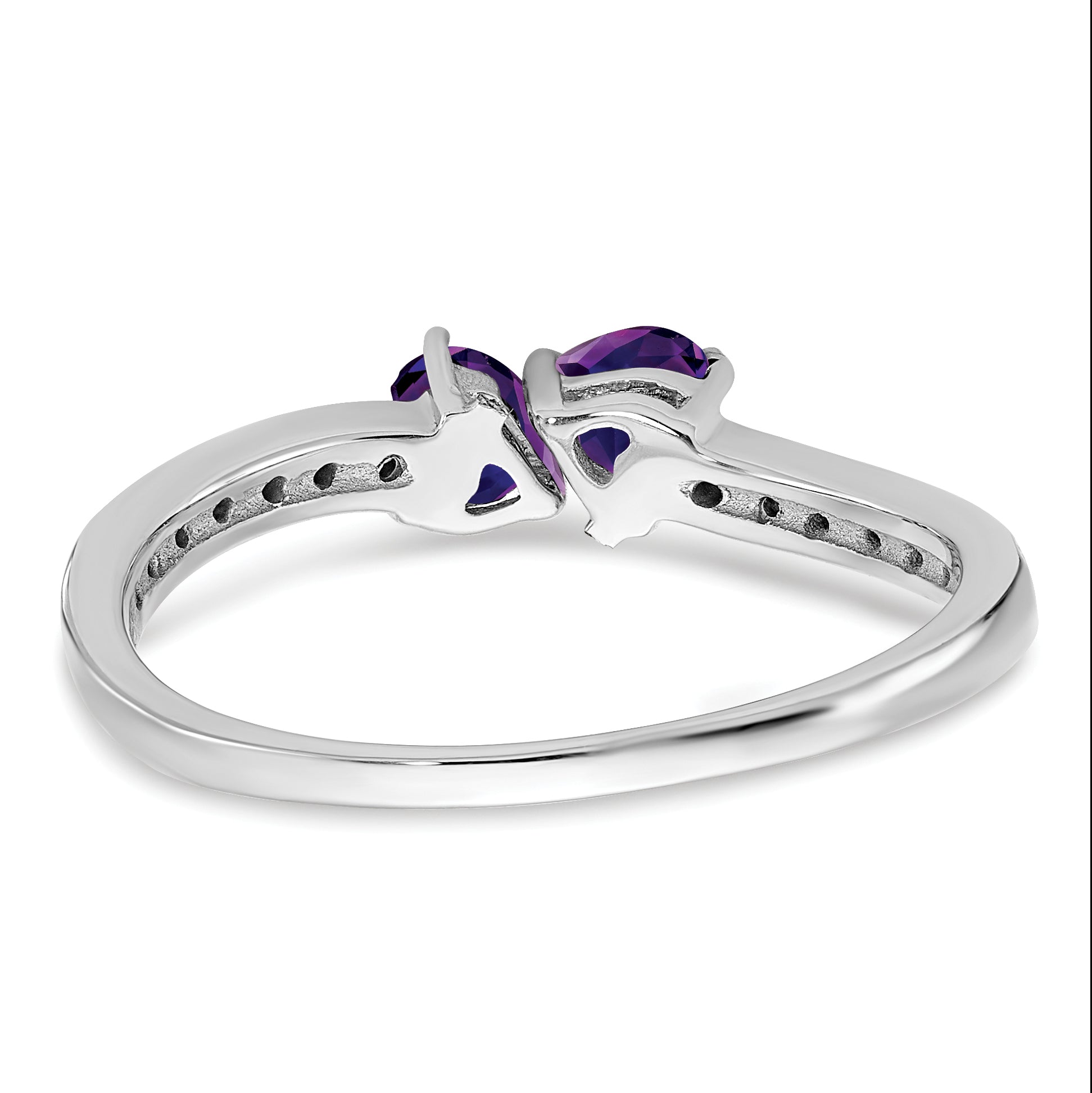 14k White Gold Amethyst and Diamond 2-stone Heart Ring