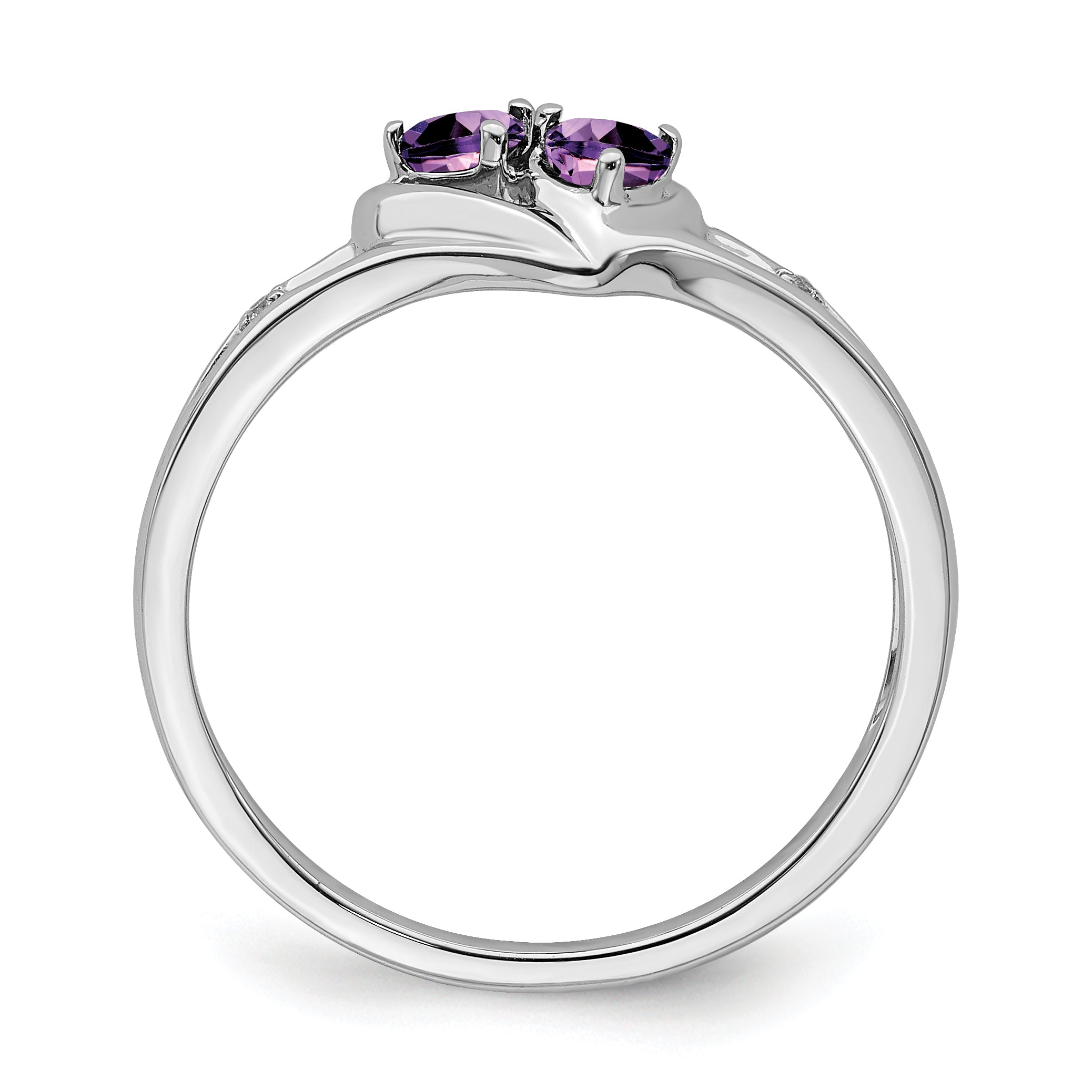 10k White Gold Amethyst and Diamond 2-stone Heart Ring Secondary image