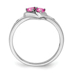 14k White Gold Created Pink Sapphire and Diamond 2-stone Heart Ring