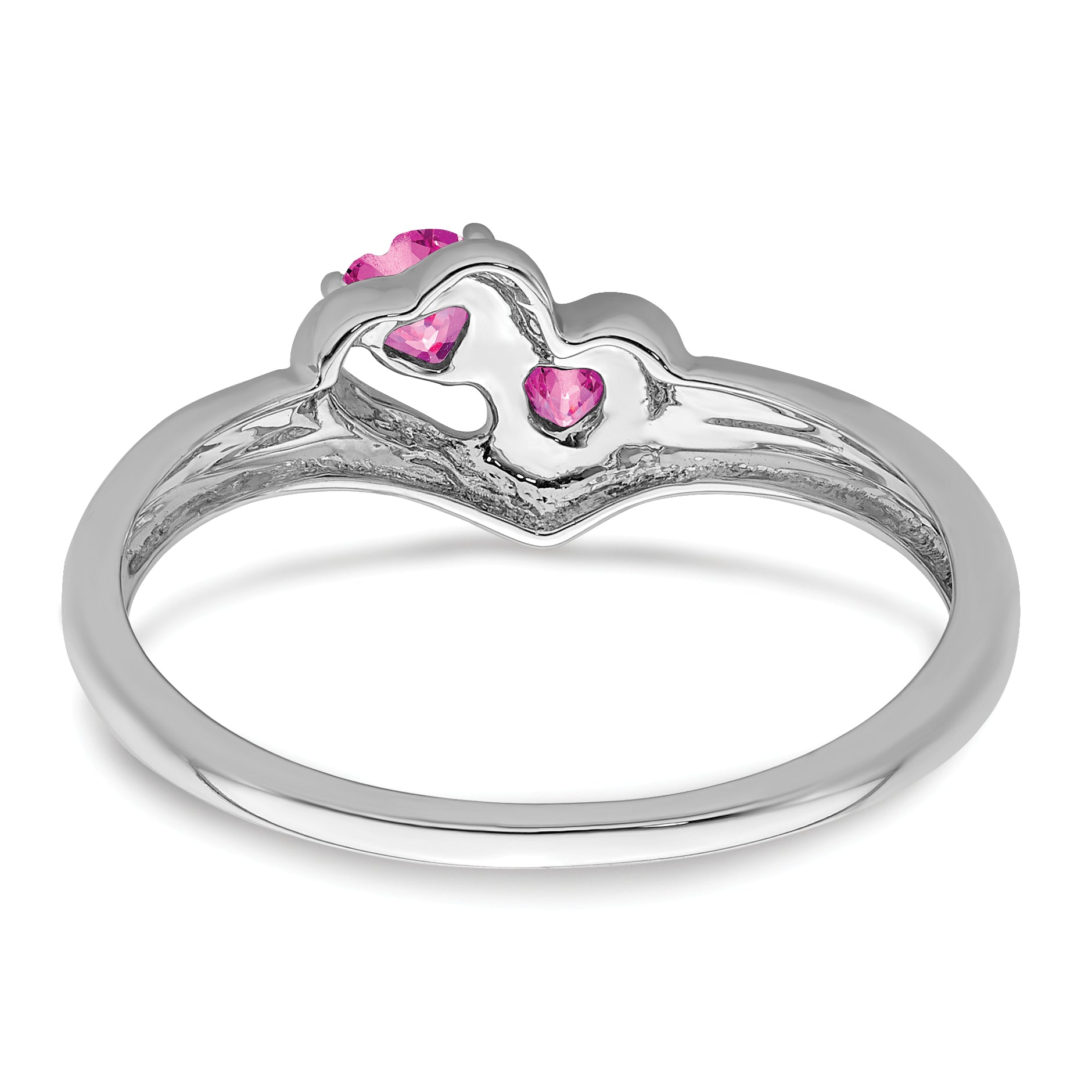 14k White Gold Created Pink Sapphire and Diamond 2-stone Heart Ring