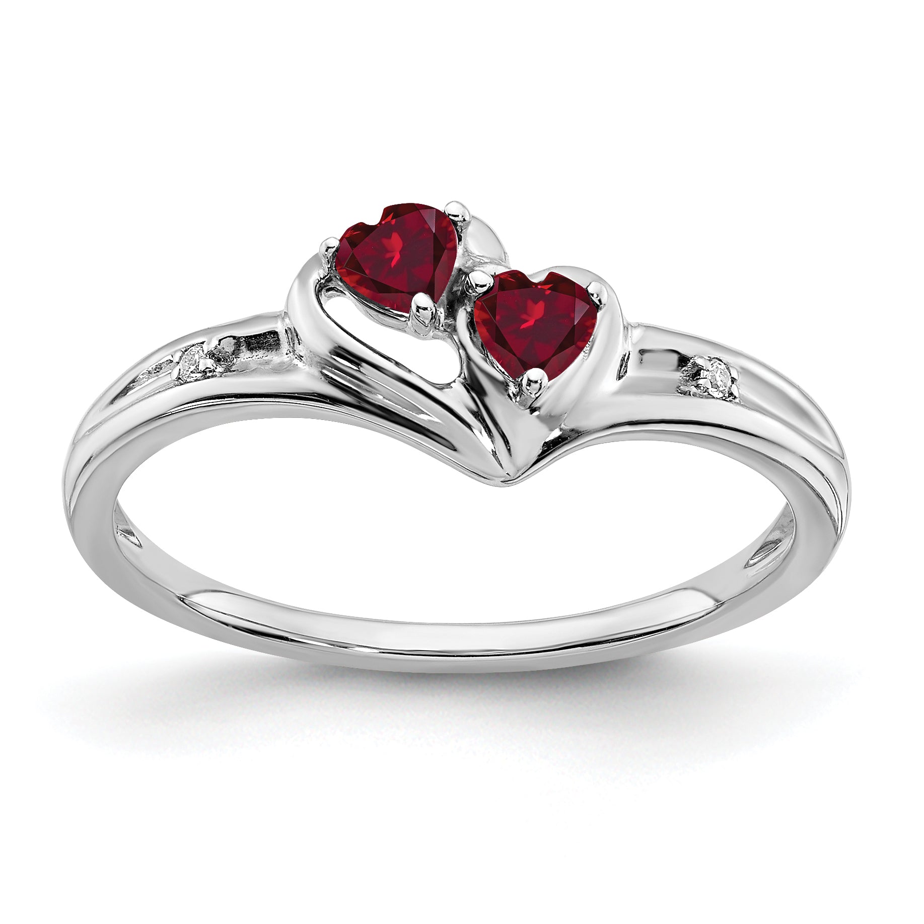 10k White Gold Created Ruby and Diamond 2-stone Heart Ring Main image
