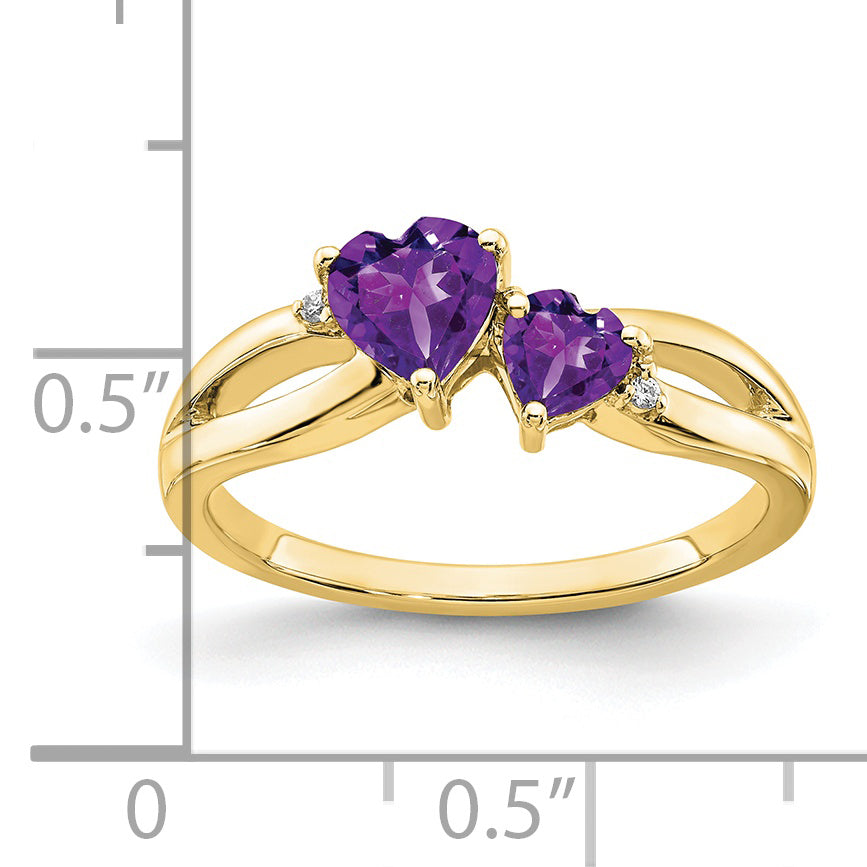 10k Amethyst and Diamond 2-stone Heart Ring Secondary image