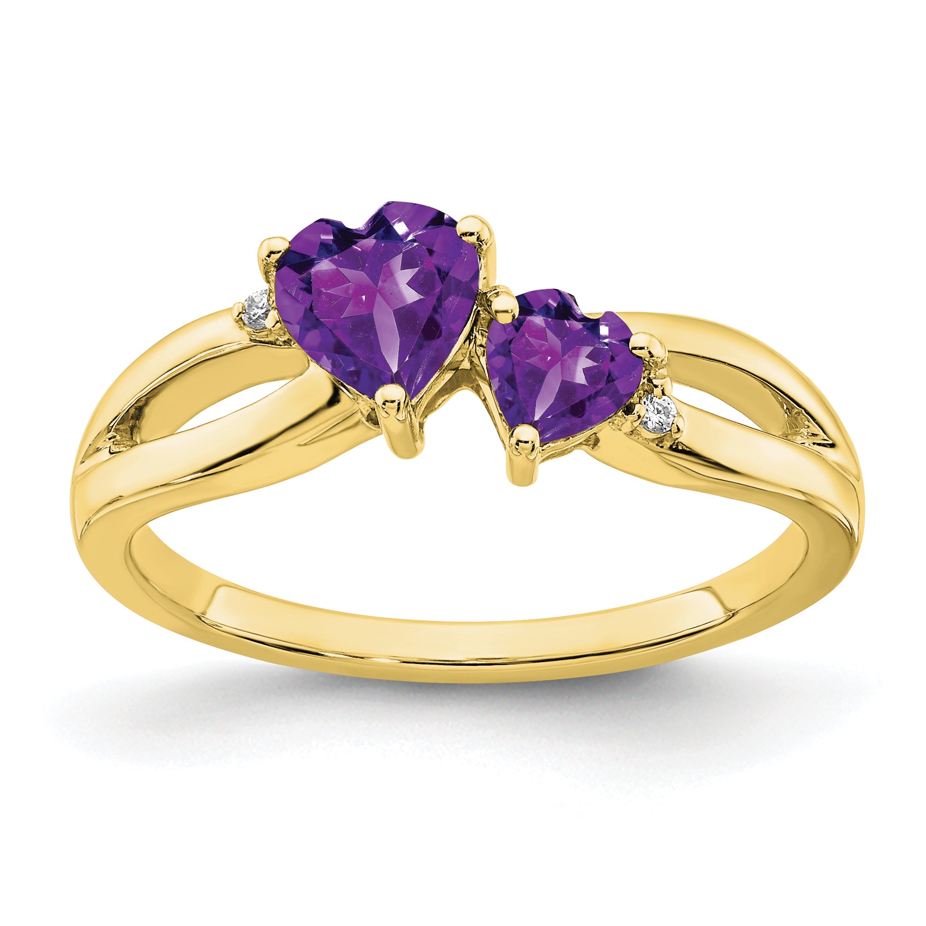 10k Amethyst and Diamond 2-stone Heart Ring Main image