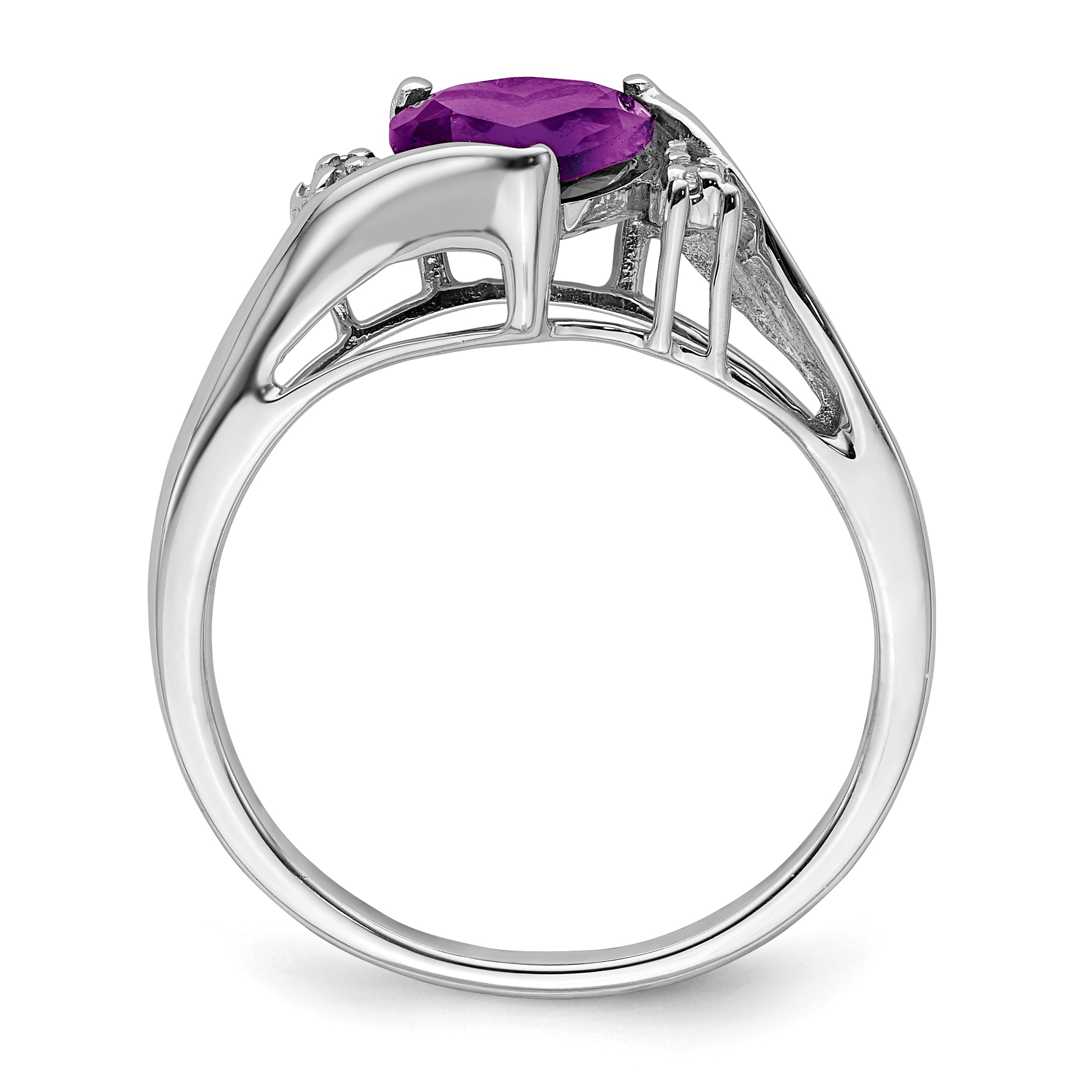 14k White Gold Amethyst and Diamond Heart Ring