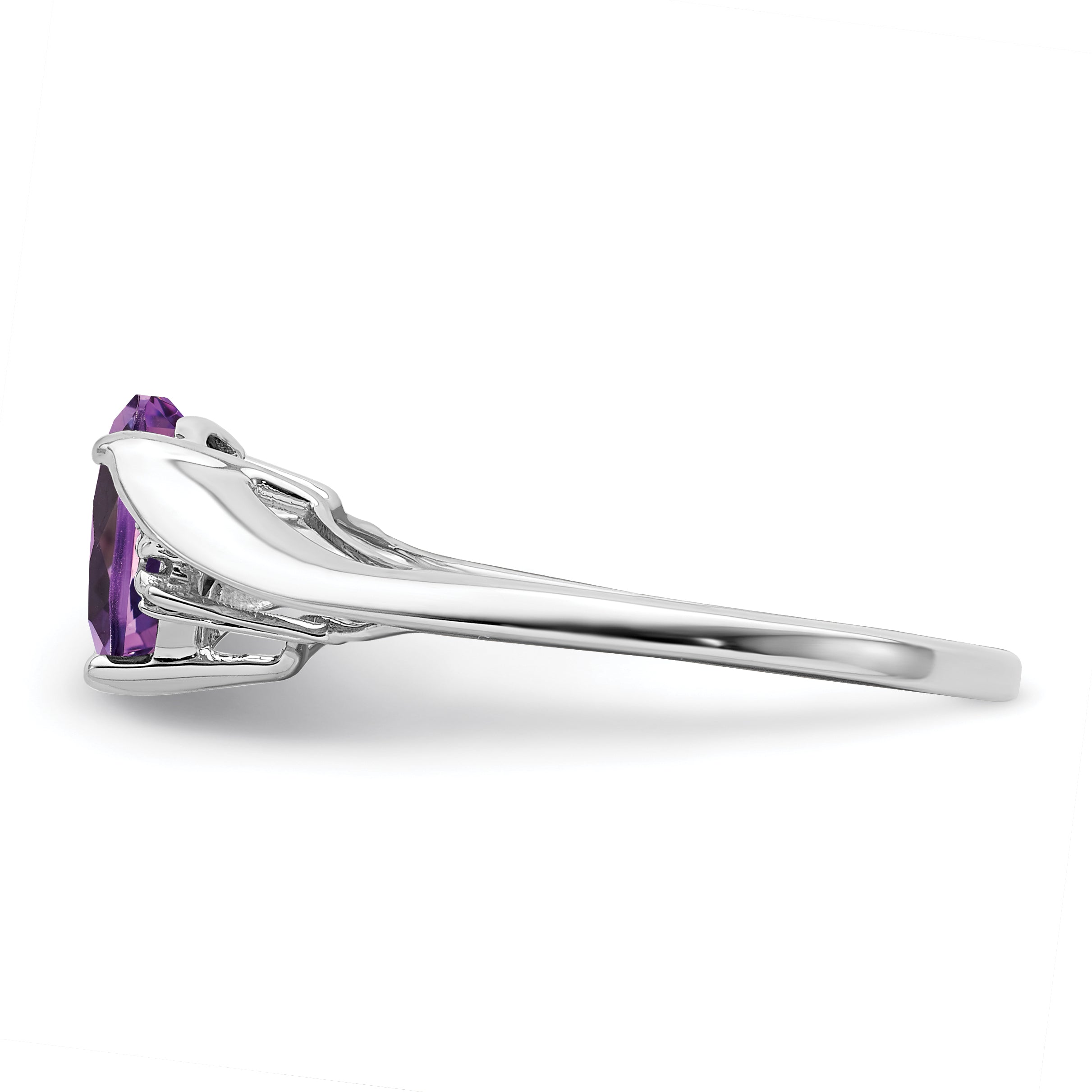 14k White Gold Amethyst and Diamond Heart Ring