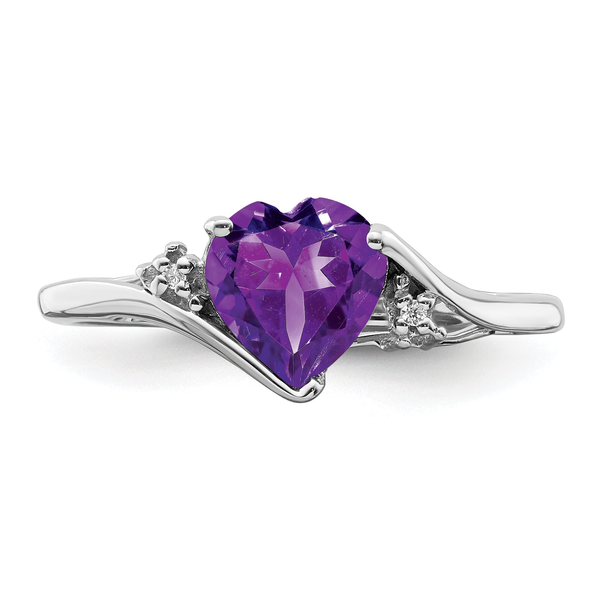 14k White Gold Amethyst and Diamond Heart Ring