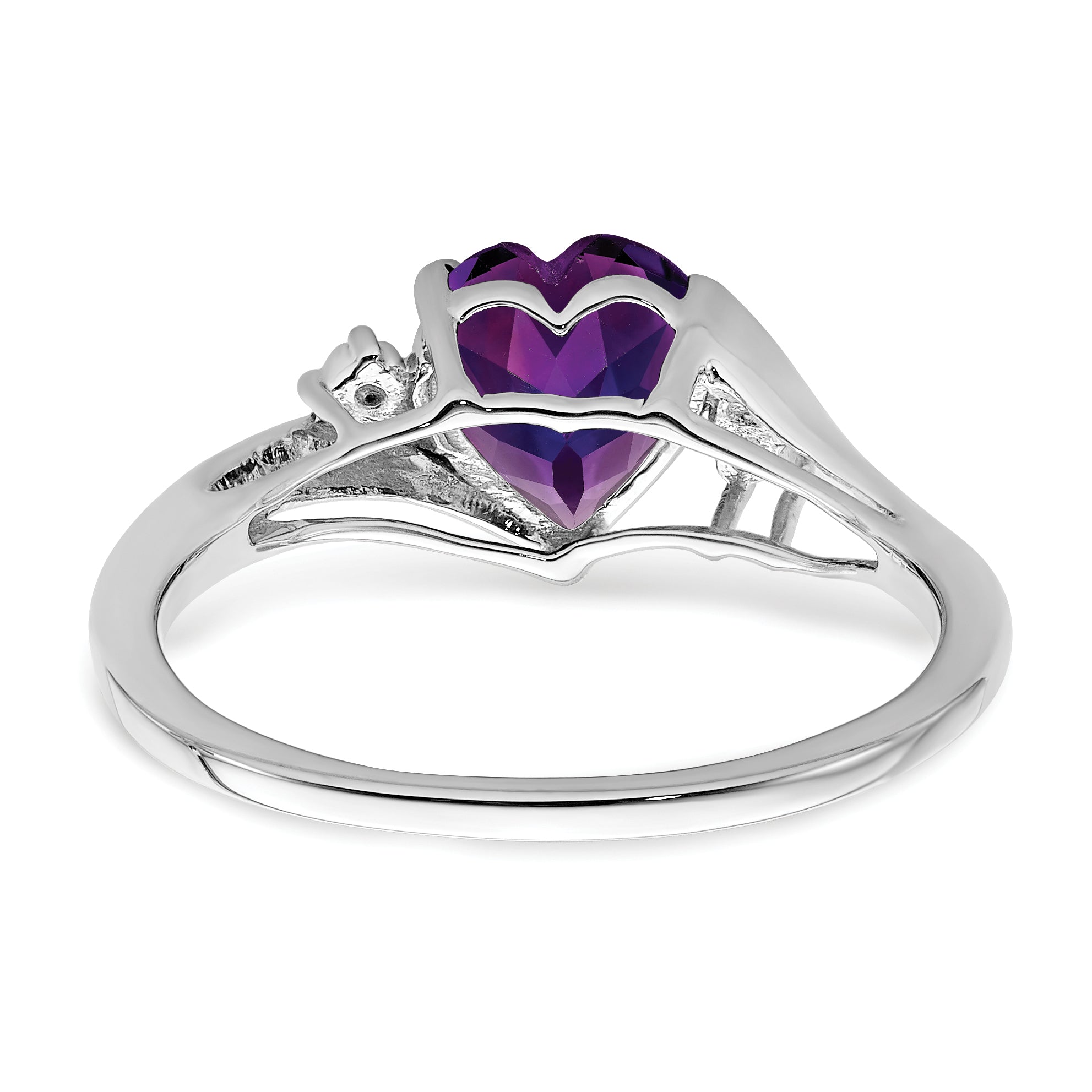 14k White Gold Amethyst and Diamond Heart Ring
