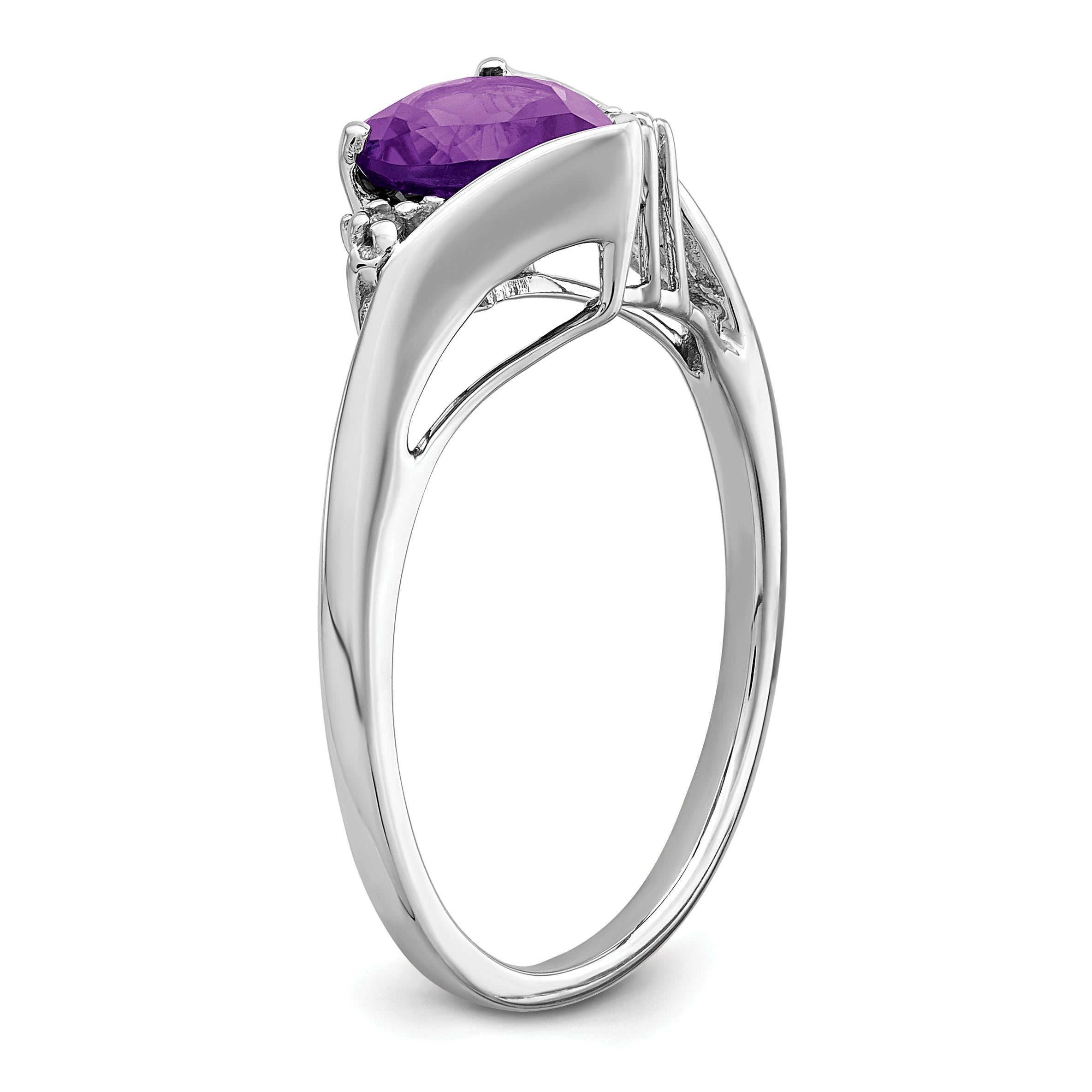 14k White Gold Amethyst and Diamond Heart Ring