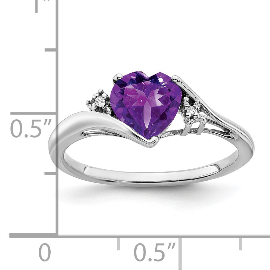 14k White Gold Amethyst and Diamond Heart Ring