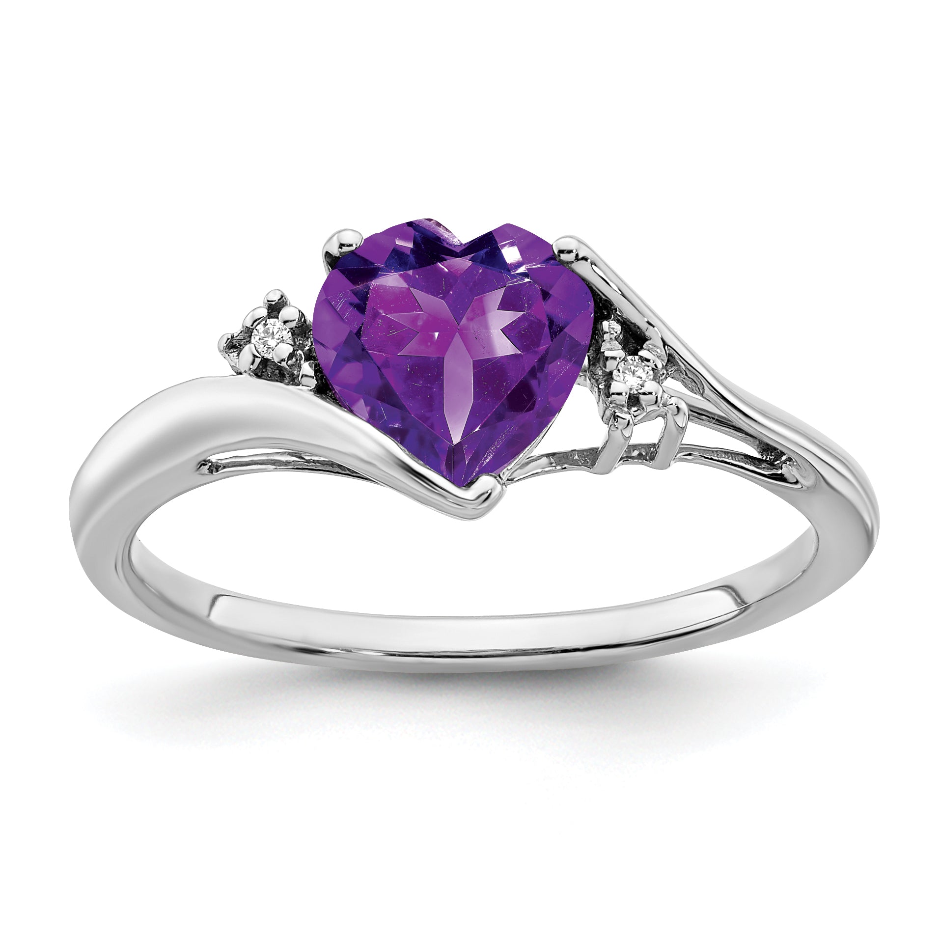 14k White Gold Amethyst and Diamond Heart Ring Main image