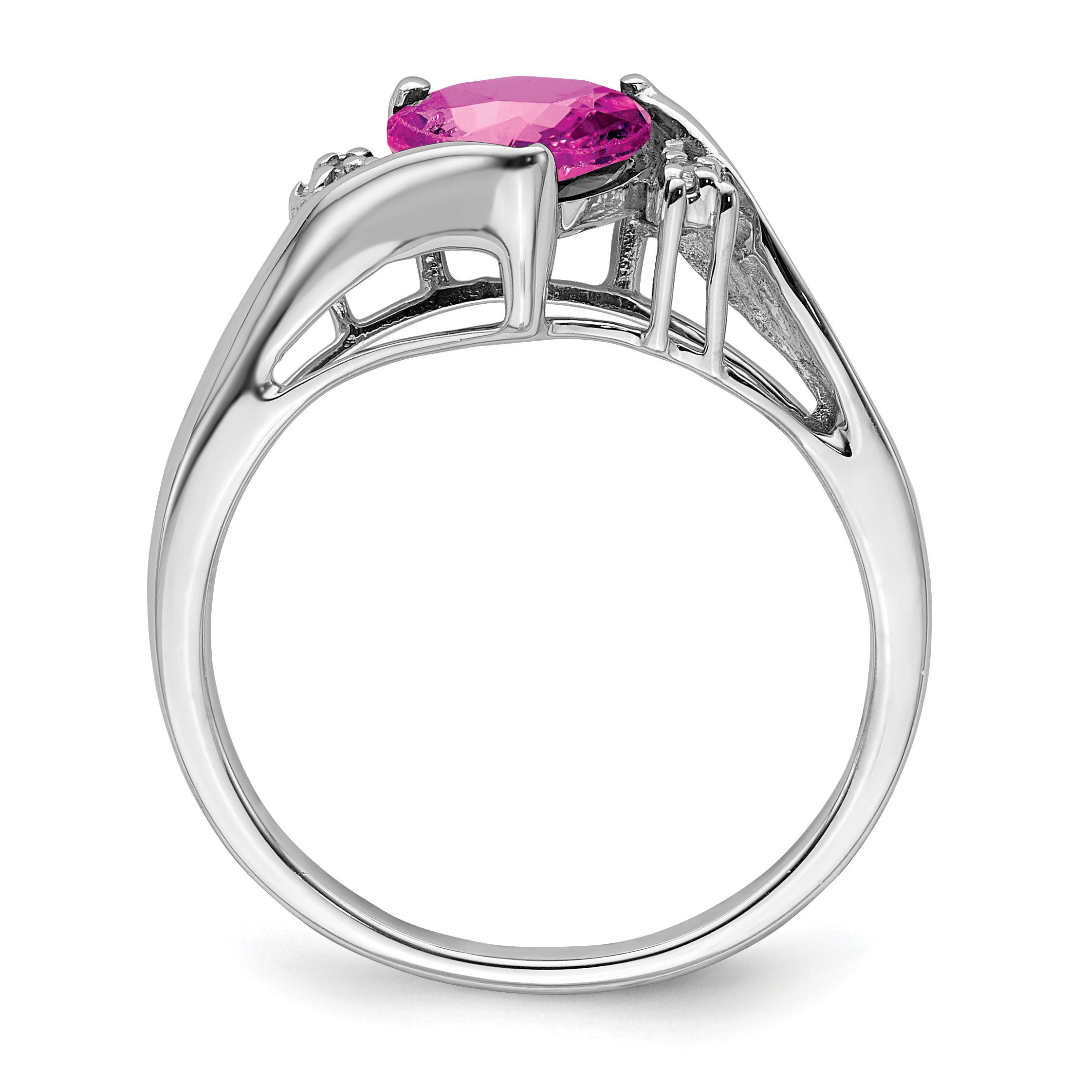14k White Gold Created Pink Sapphire and Diamond Heart Ring Secondary image