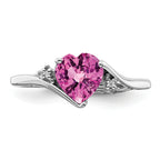 14k White Gold Created Pink Sapphire and Diamond Heart Ring