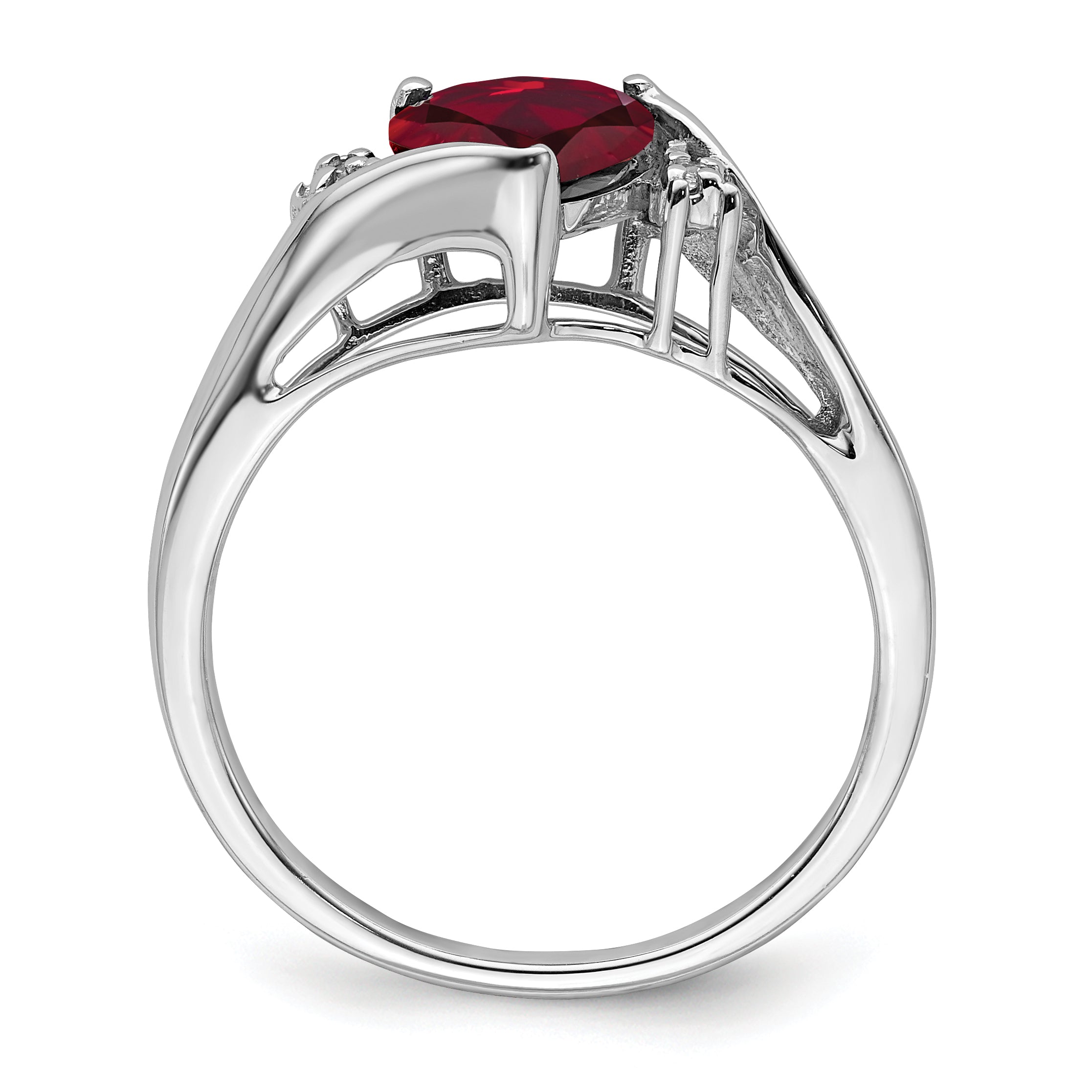 14k White Gold Created Ruby and Diamond Heart Ring