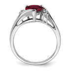 14k White Gold Created Ruby and Diamond Heart Ring