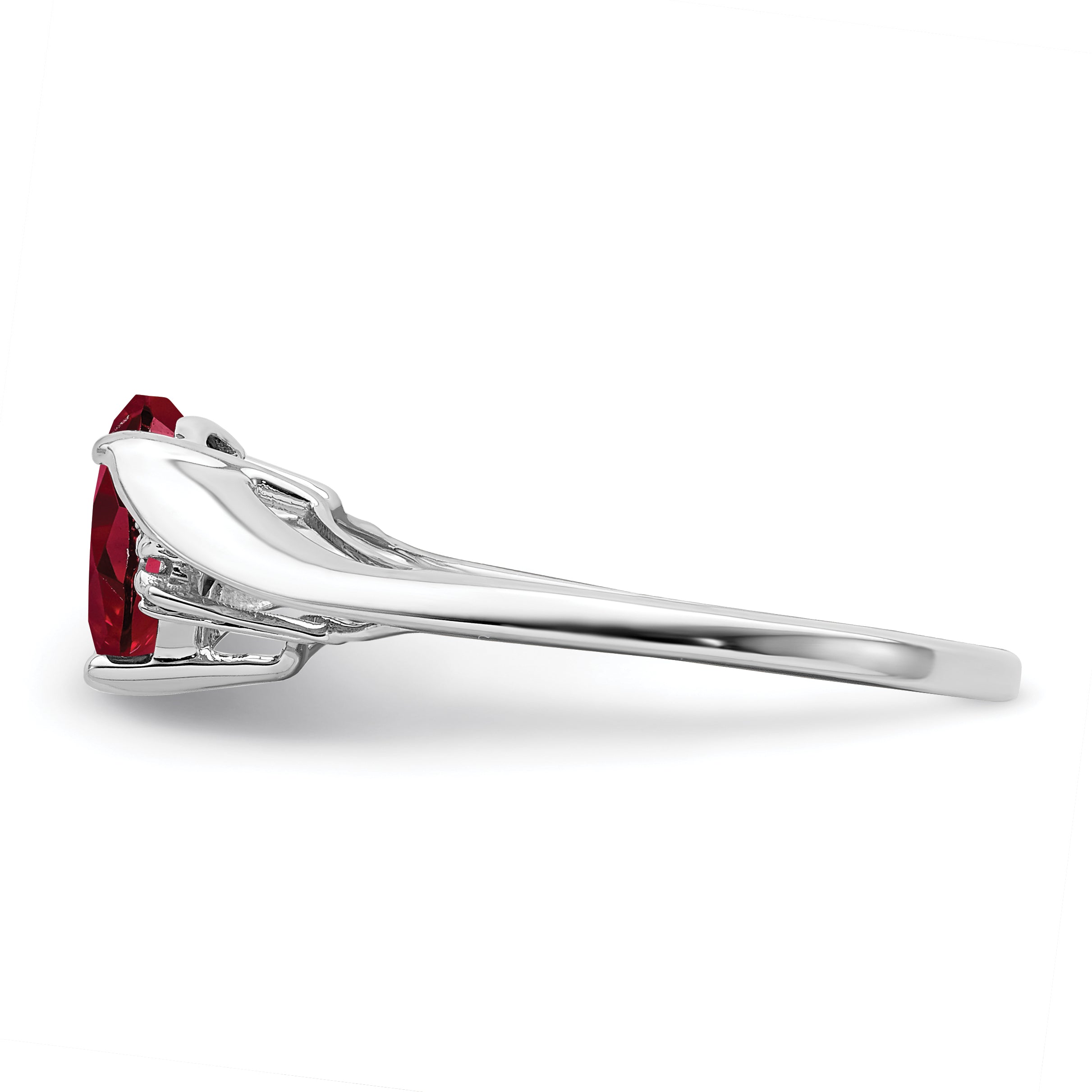 14k White Gold Created Ruby and Diamond Heart Ring