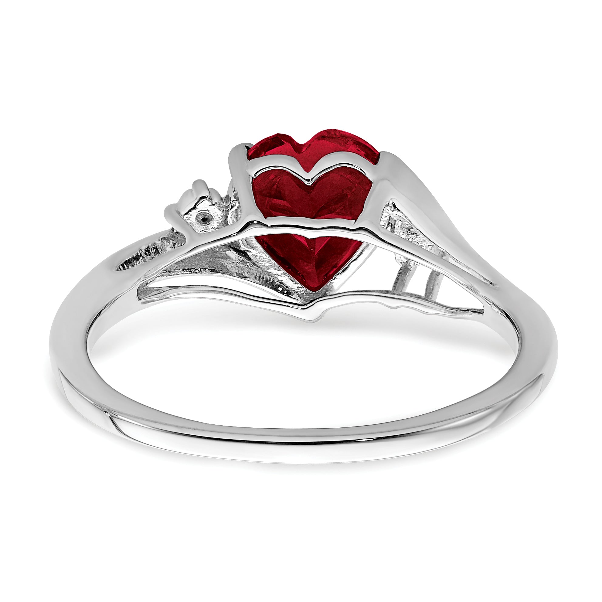 14k White Gold Created Ruby and Diamond Heart Ring