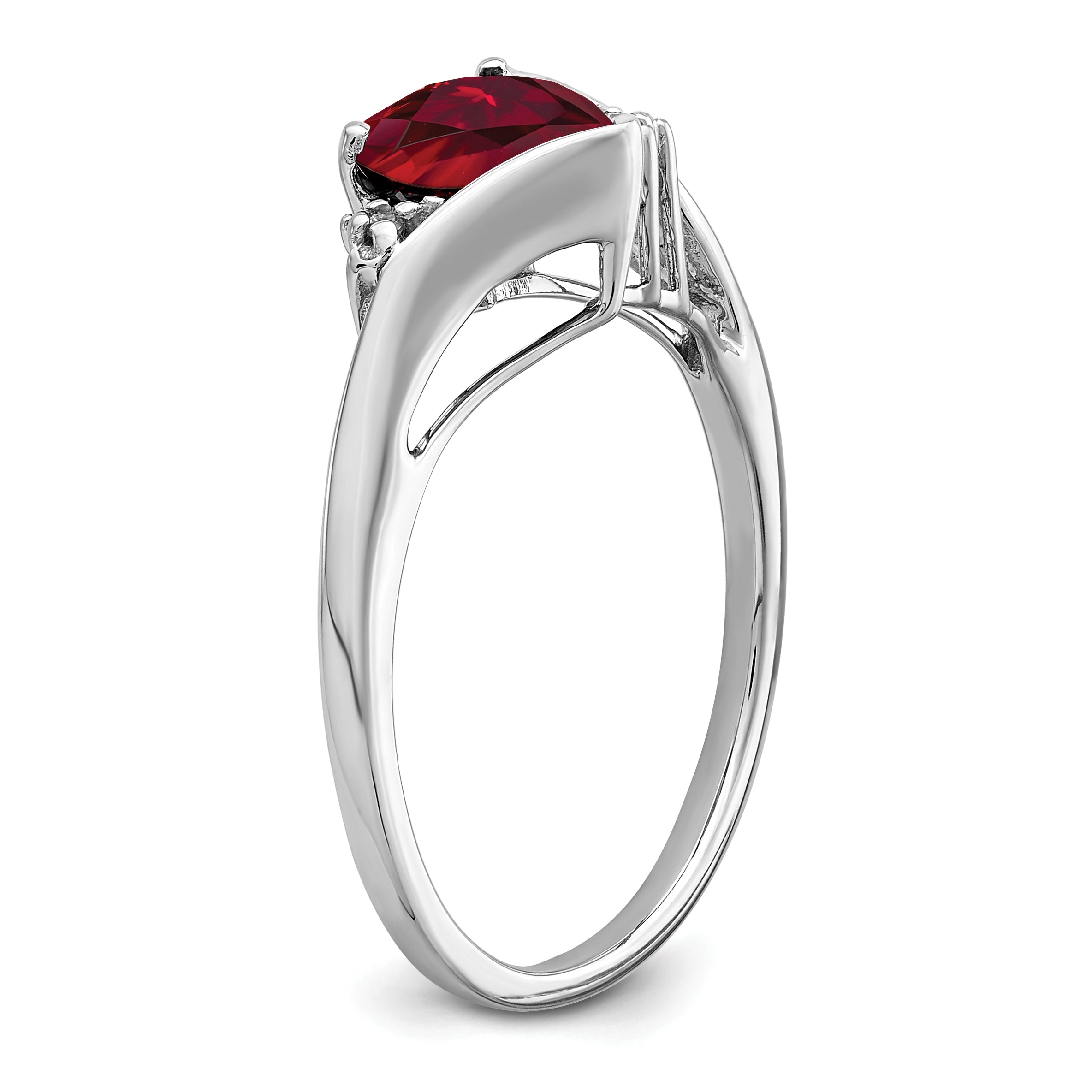 14k White Gold Created Ruby and Diamond Heart Ring