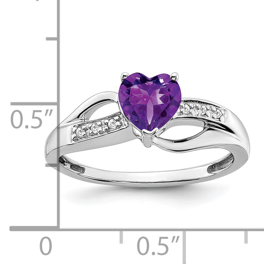 10k White Gold Amethyst and Diamond Heart Ring Secondary image