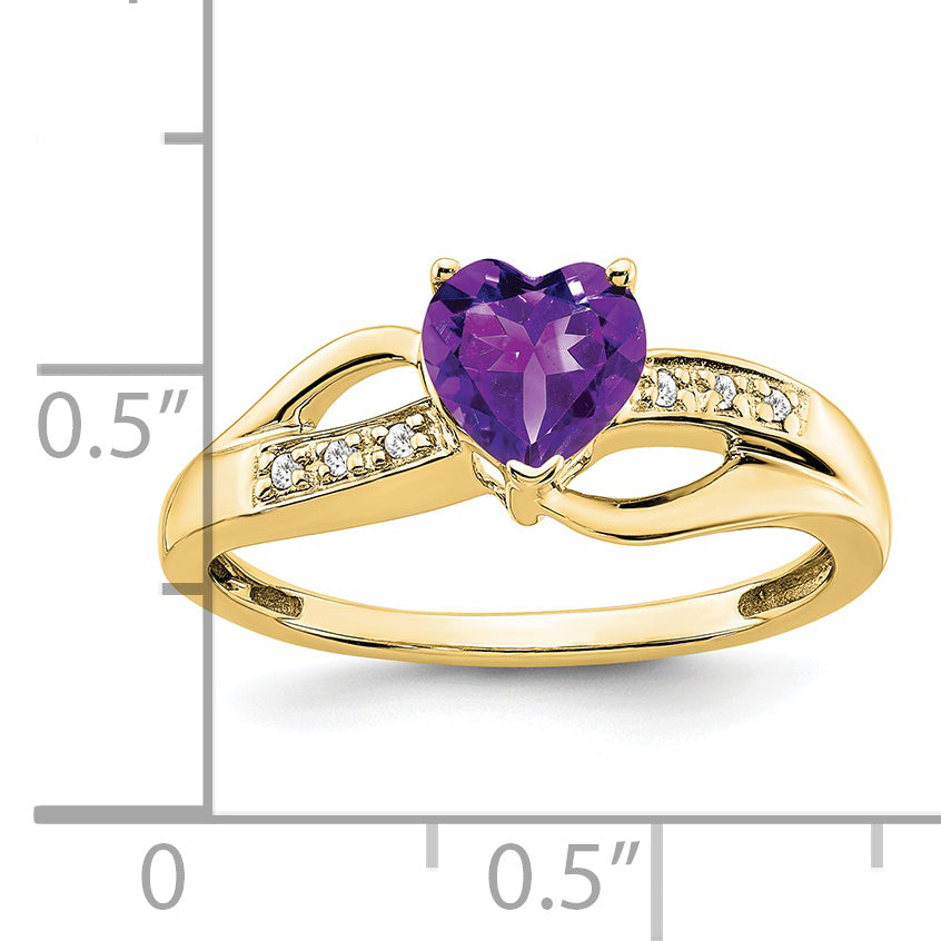 10k Amethyst and Diamond Heart Ring