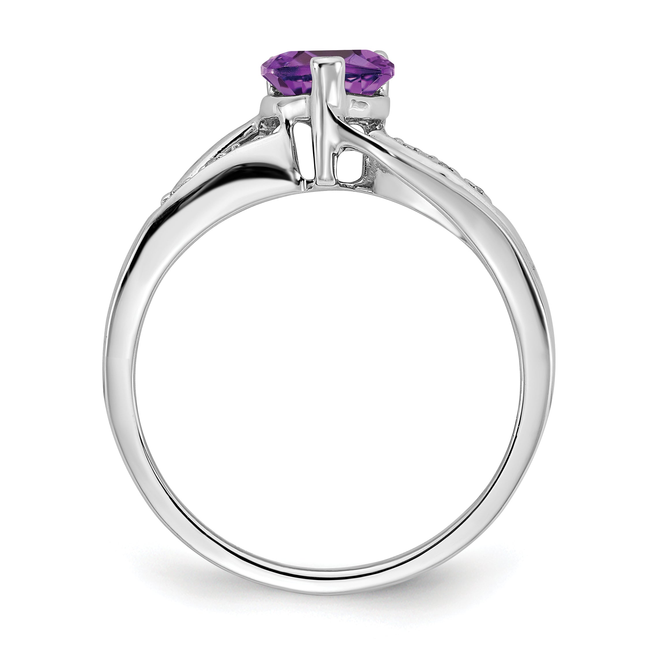 14k White Gold Amethyst and Diamond Heart Ring Main image