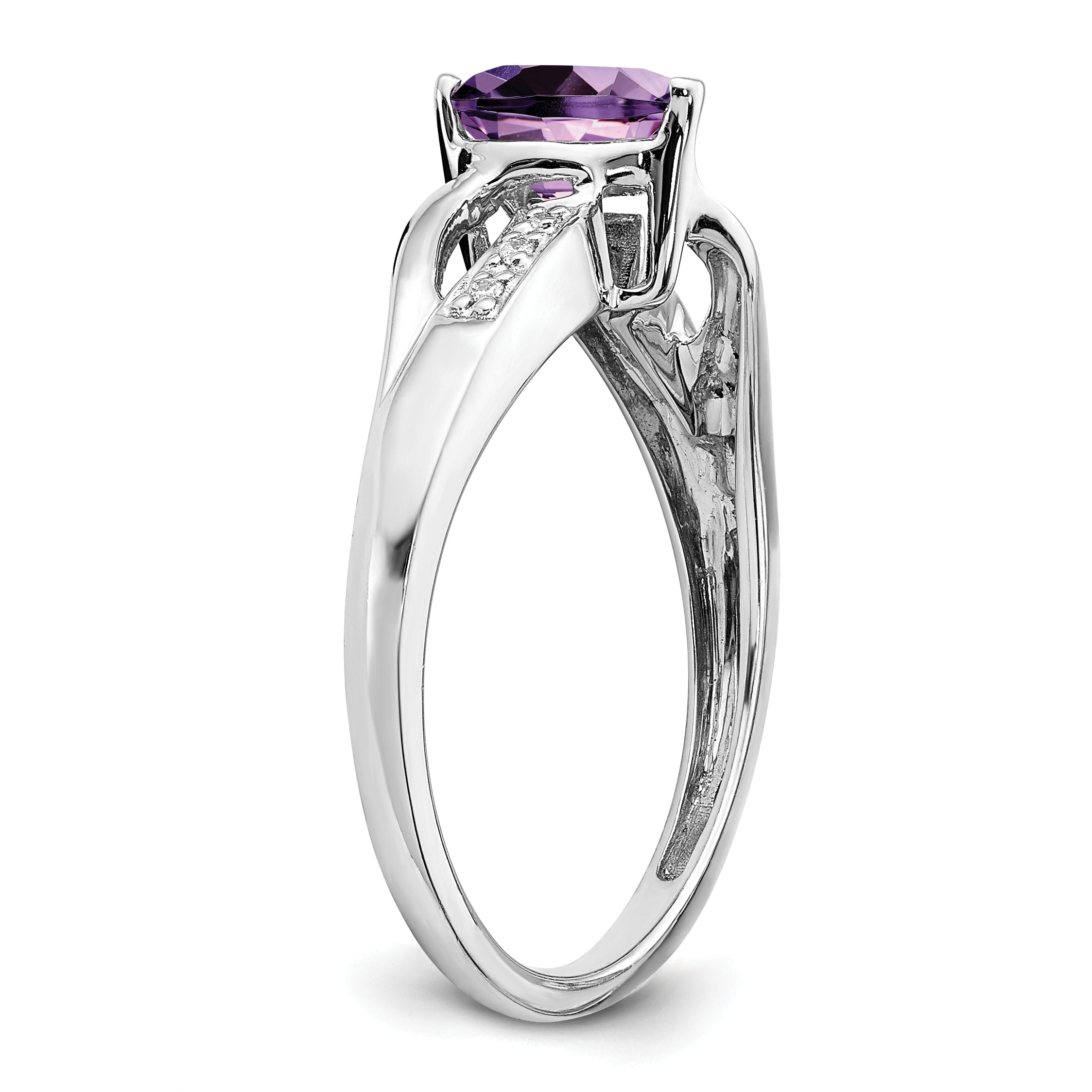 14k White Gold Amethyst and Diamond Heart Ring