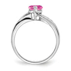 14k White Gold Created Pink Sapphire and Diamond Heart Ring