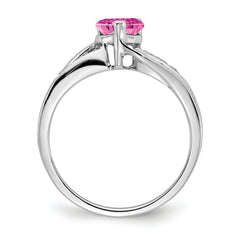 14k White Gold Created Pink Sapphire and Diamond Heart Ring