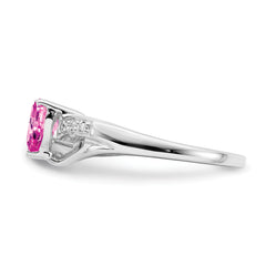 14k White Gold Created Pink Sapphire and Diamond Heart Ring