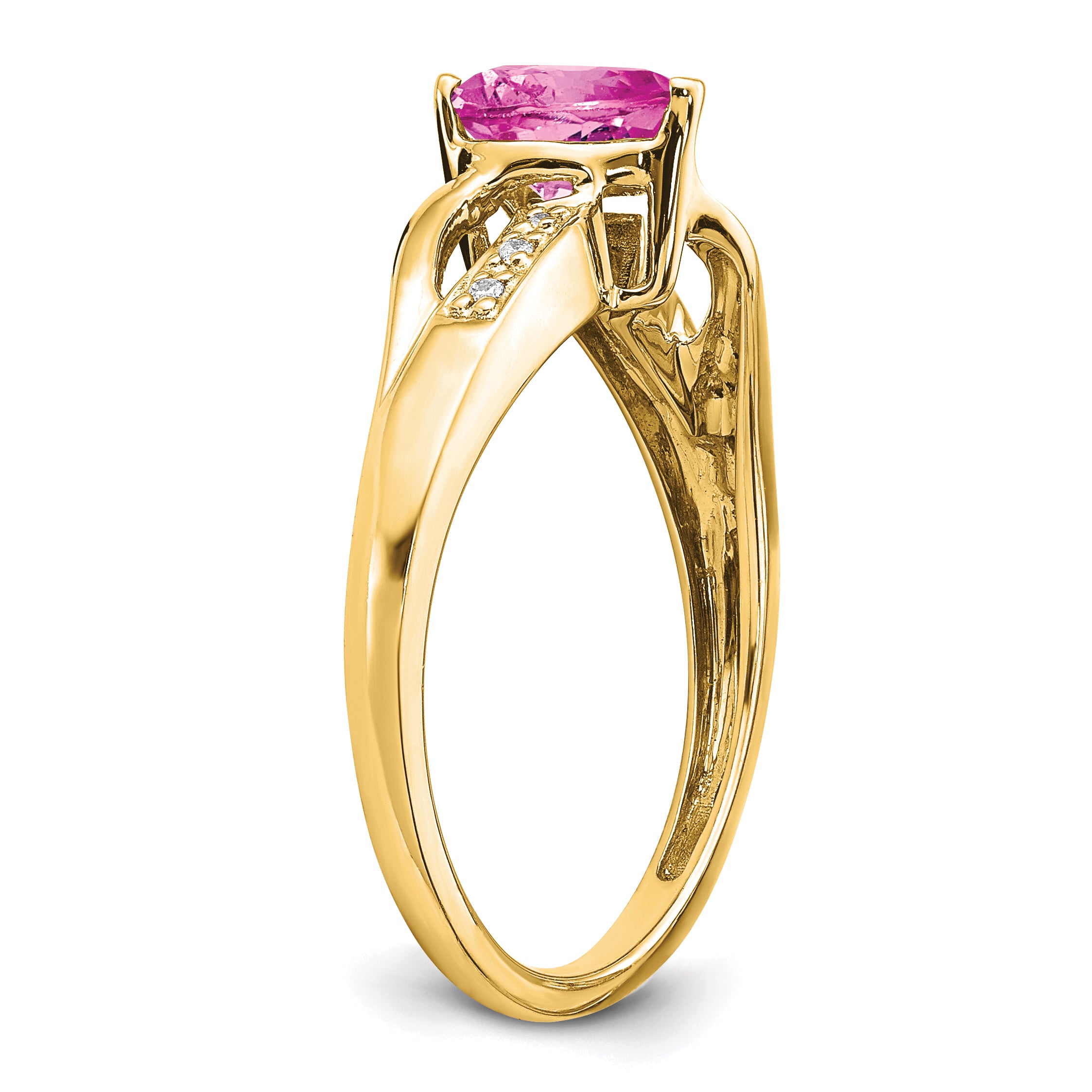 14k Created Pink Sapphire and Diamond Heart Ring