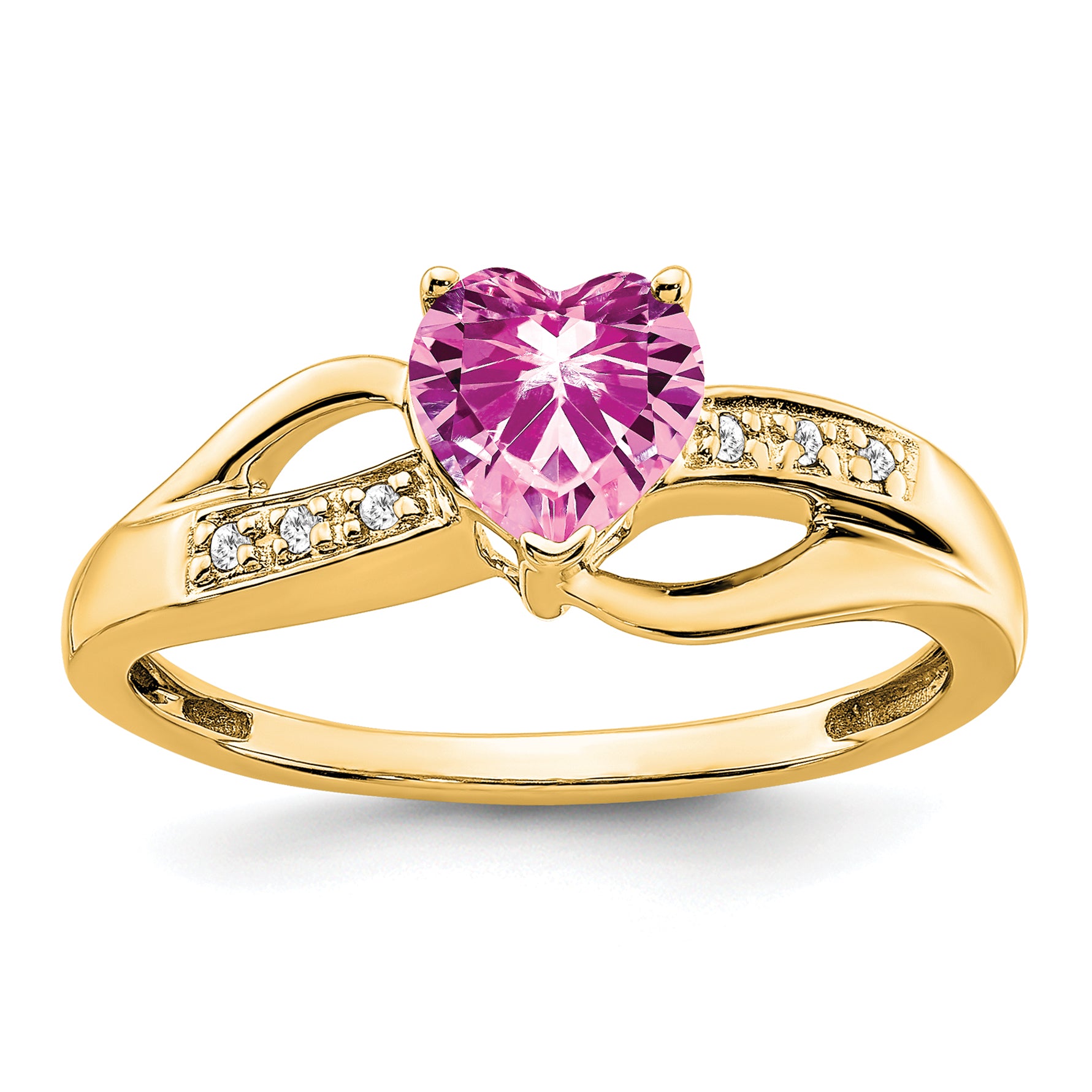 14k Created Pink Sapphire and Diamond Heart Ring Main image