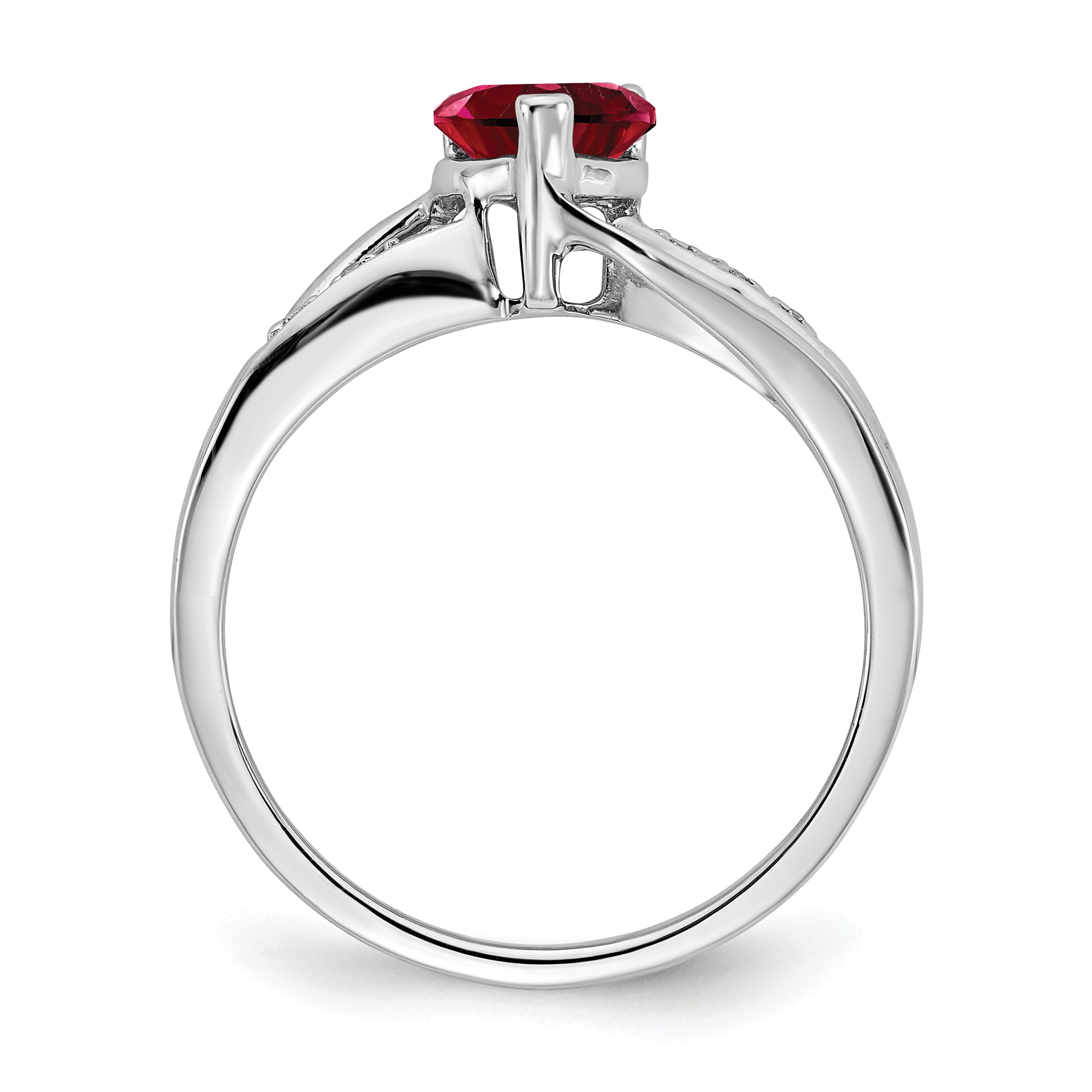 14k White Gold Created Ruby and Diamond Heart Ring Secondary image