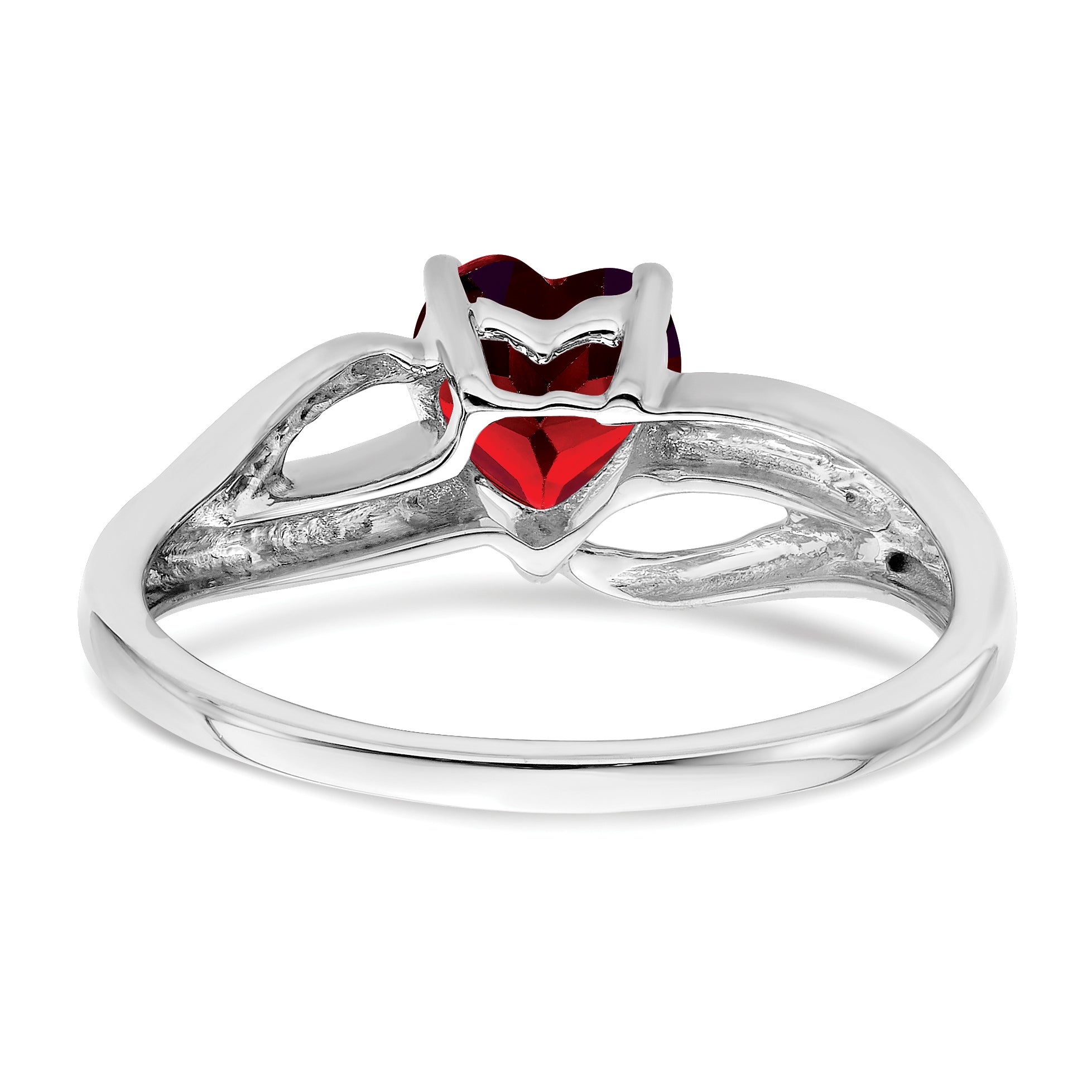 14k White Gold Created Ruby and Diamond Heart Ring