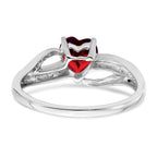 14k White Gold Created Ruby and Diamond Heart Ring