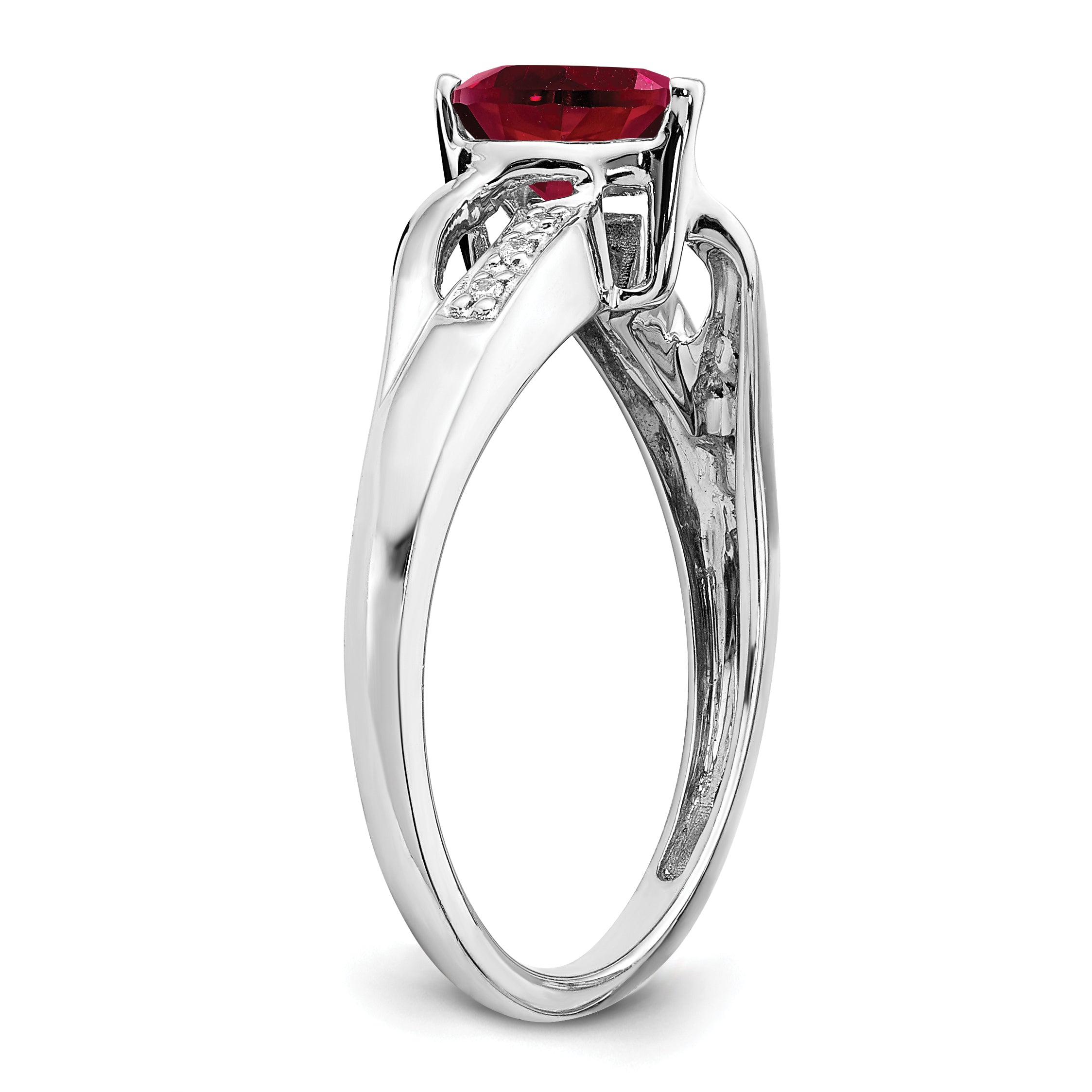 14k White Gold Created Ruby and Diamond Heart Ring