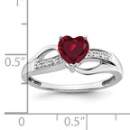 14k White Gold Created Ruby and Diamond Heart Ring